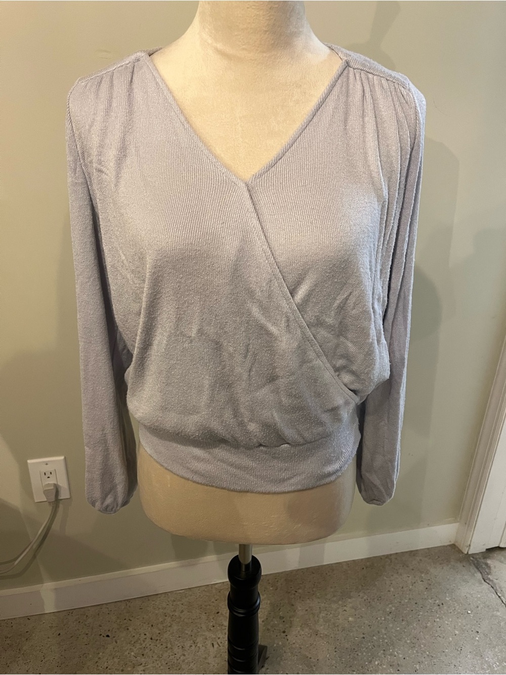 Banana Republic Light Gray/Blue Faux Wrap-Style Long Sleeve Top